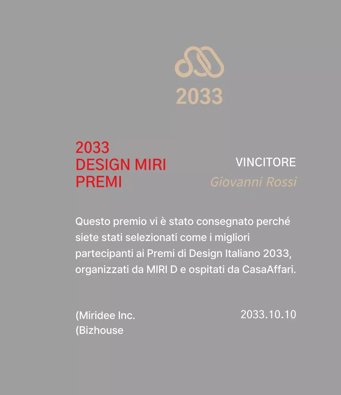 Targa premio con un lussuoso concetto serif in oro e rosso