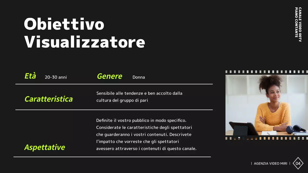 Semplice piano di contenuti del canale video in bianco e nero