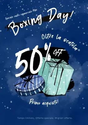 Pubblicità trendy per il Boxing Day in blu e nero