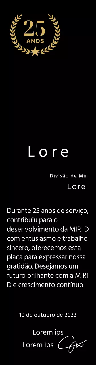 Placa de longevidade com louros e estrelas dourados