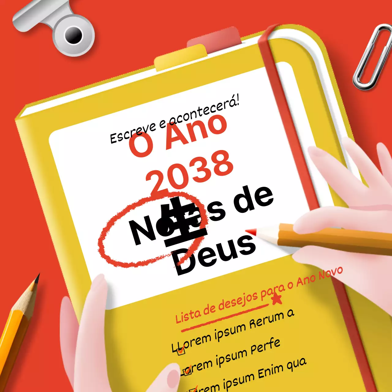 Mensagens de resoluções de Ano Novo na moda em vermelho e amarelo