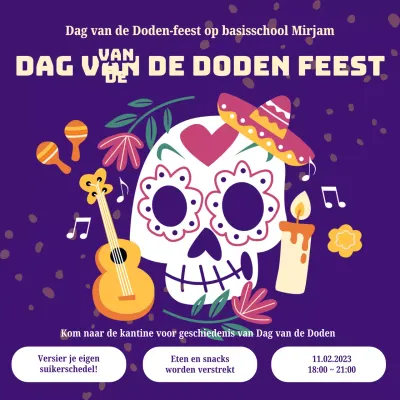 Paars en geel trendy Dag van de Doden uitnodiging