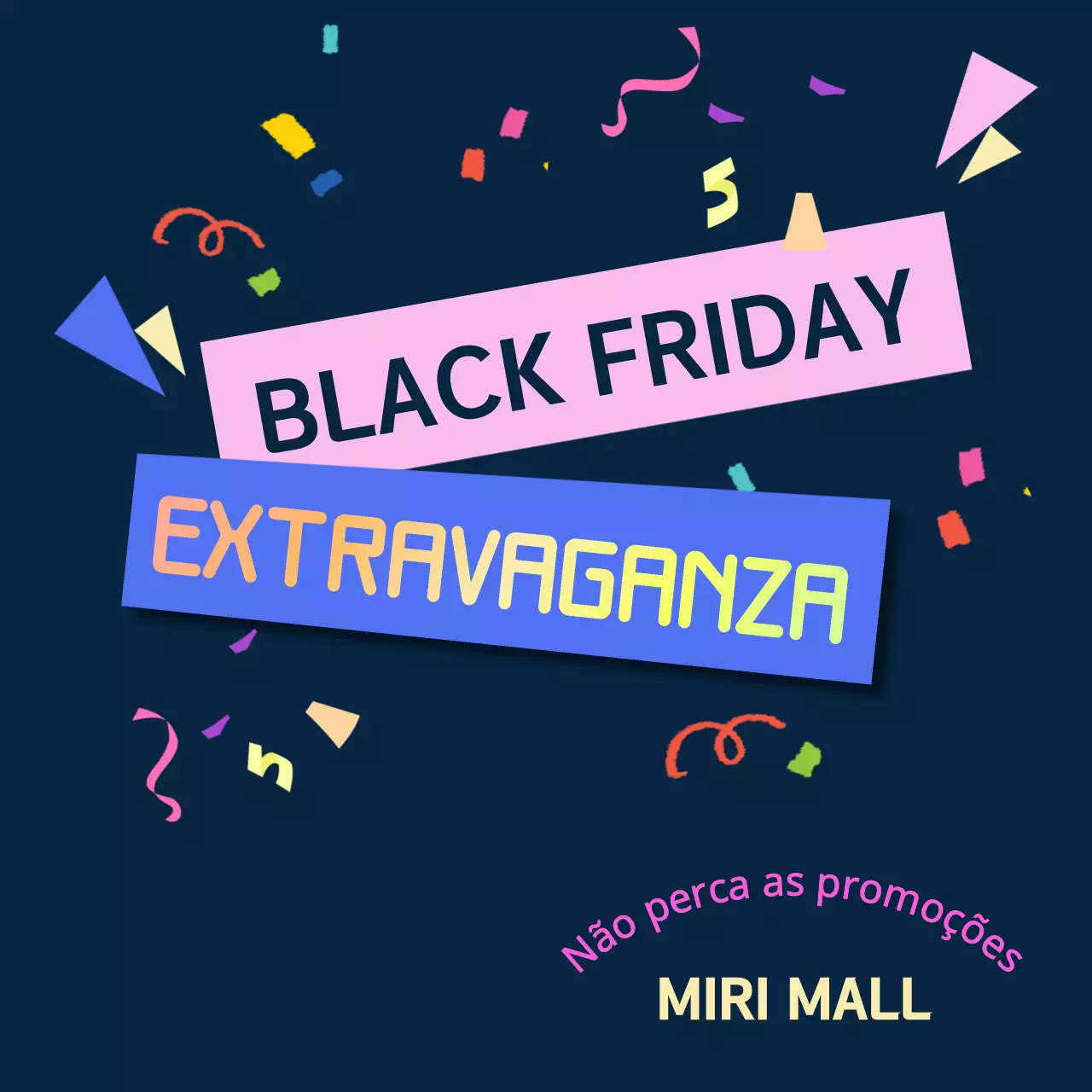 Publicidade na Black Friday em tons de azul-marinho e rosa