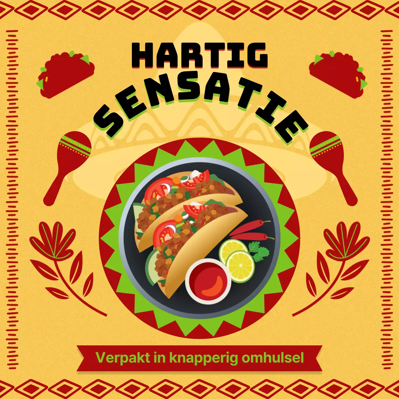 Geel en rood geometrisch Taco restaurant reclame