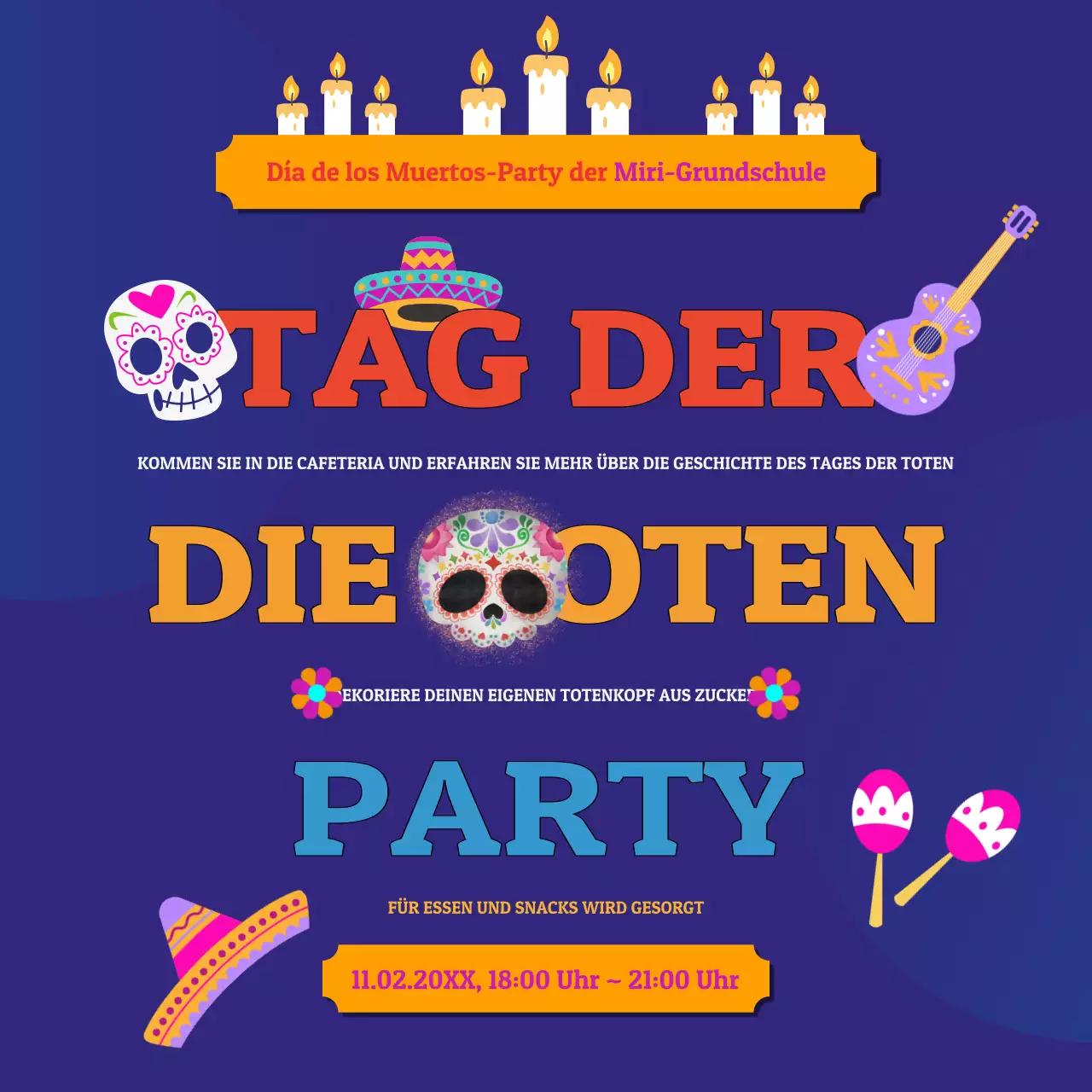 Kitschige Tag-der-Toten-Party-Einladung für die Marine