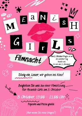 Rosa und schwarze Pop Movie Night Einladung
