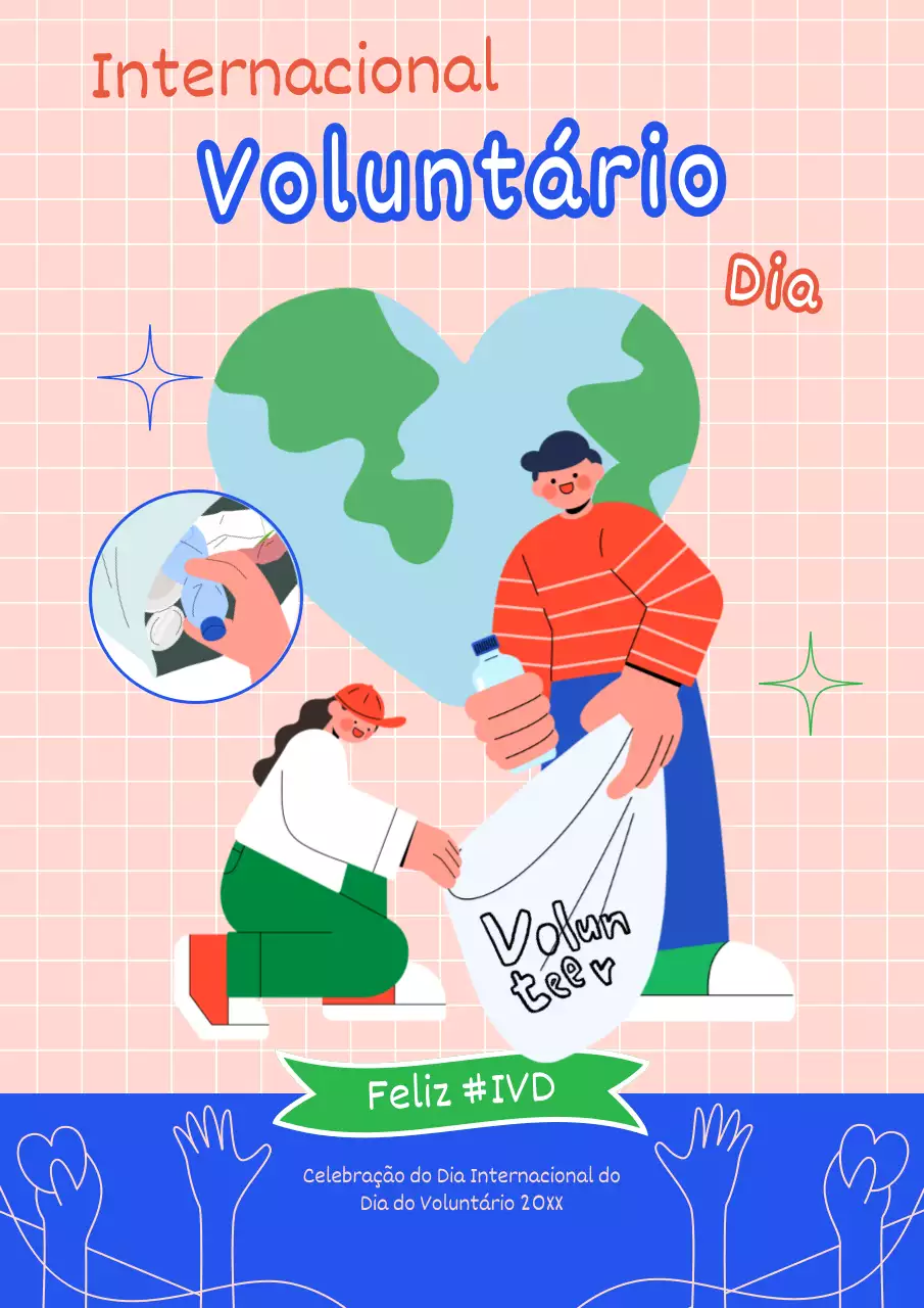 Publicidade rosa e azul para o Dia do Voluntário