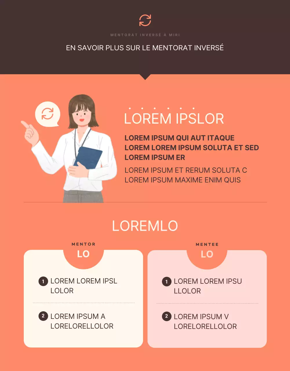 Orange et marron, des affichages de mentors et de mentorés à la mode en entreprise