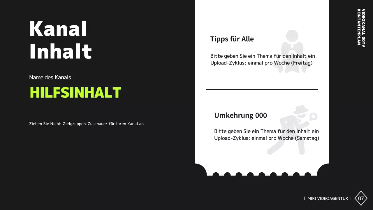 Einfacher Schwarz-Weiß-Videokanal-Inhaltsplan