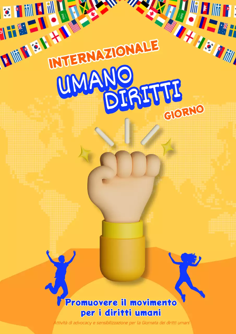 Pubblicità di tendenza per la Giornata dei diritti umani in giallo e blu