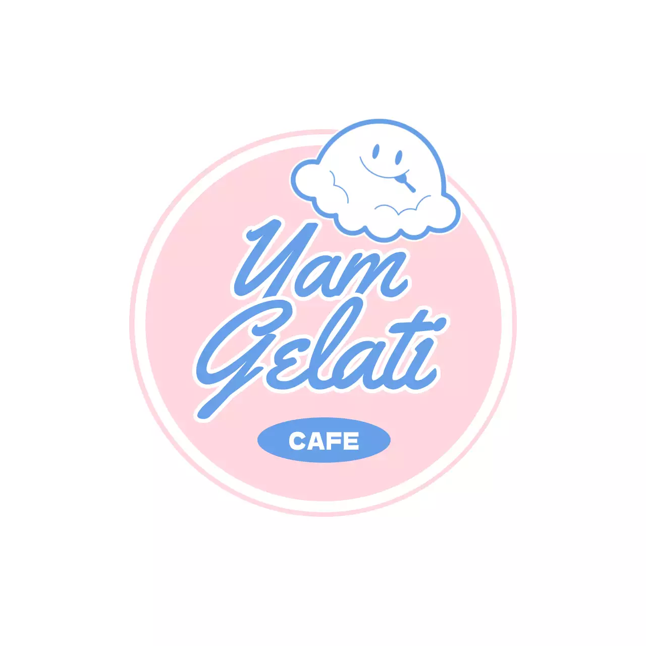 淡いピンクと水色のかわいいキャラクターが描かれたアイスクリームデザートカフェのポイント看板