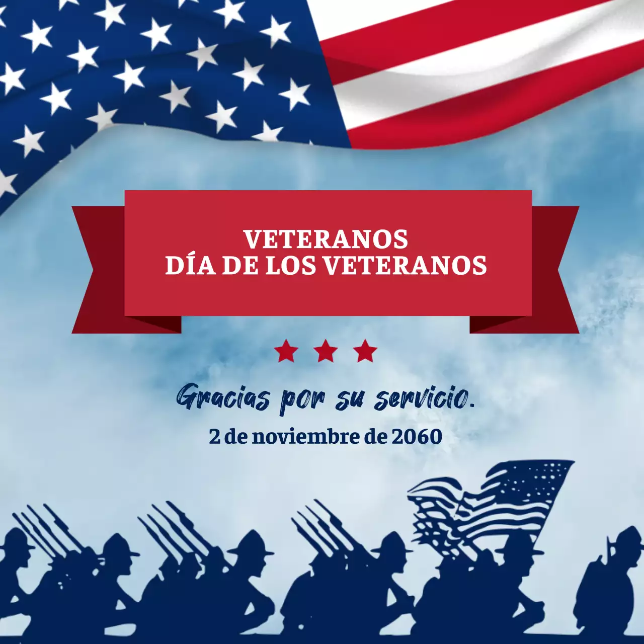 Publicidad vintage azul y roja del Día del Veterano