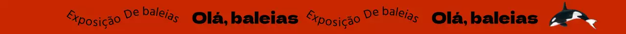 Mercadoria de exposição com texto curvo e ilustrações de baleias
