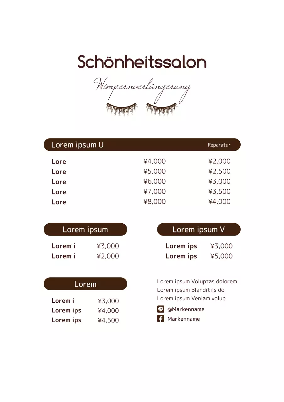 Einfache, abgerundete Preisliste für ein Kosmetikgeschäft in Braun und Weiß