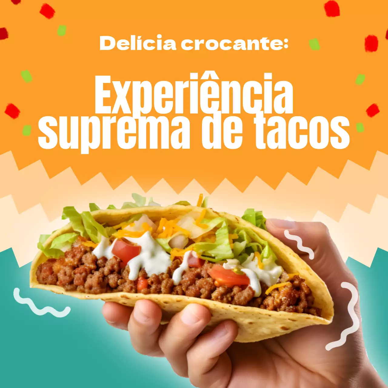 Anúncio do restaurante Taco na moda, laranja e menta