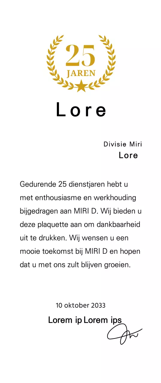 Langleven plaquette met gouden lauweren en sterren