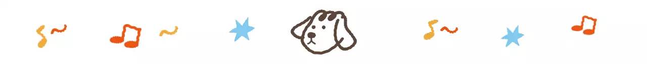 カラフルカラーのかわいいスタイルの子犬と音符のイラストパターングッズ用