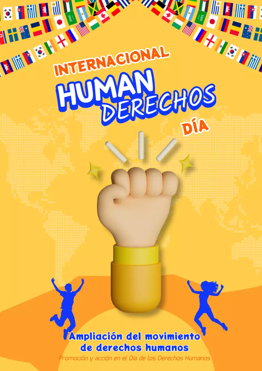 Publicidad amarilla y azul de moda para el Día de los Derechos Humanos