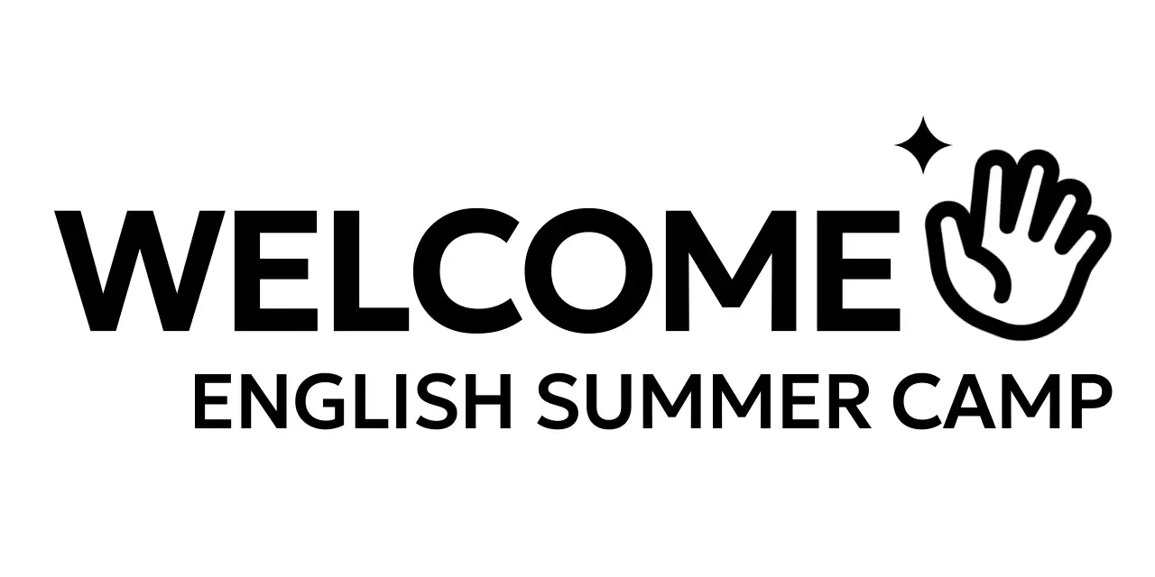 手の形のアイコンを使った英語キャンプのプロモーションデザイン