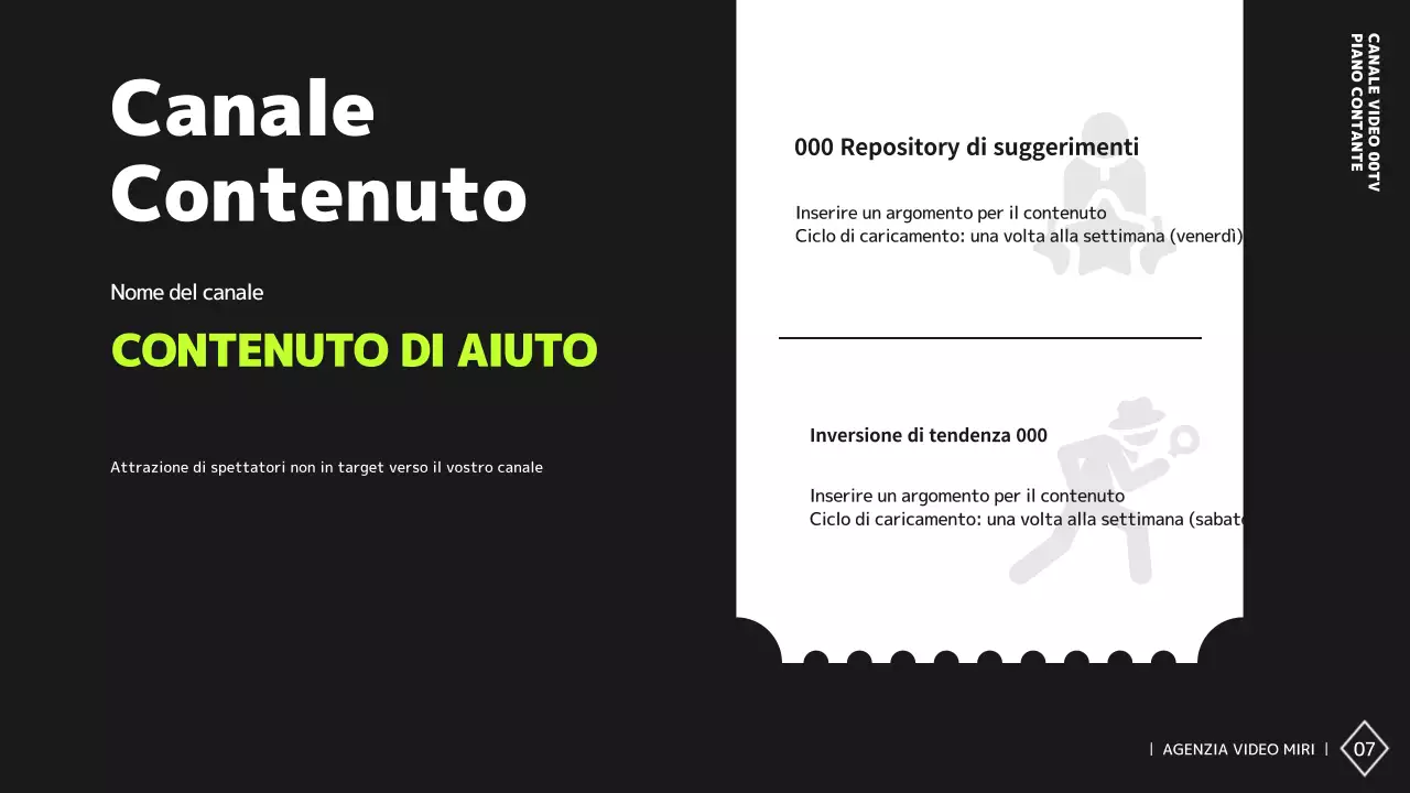 Semplice piano di contenuti del canale video in bianco e nero