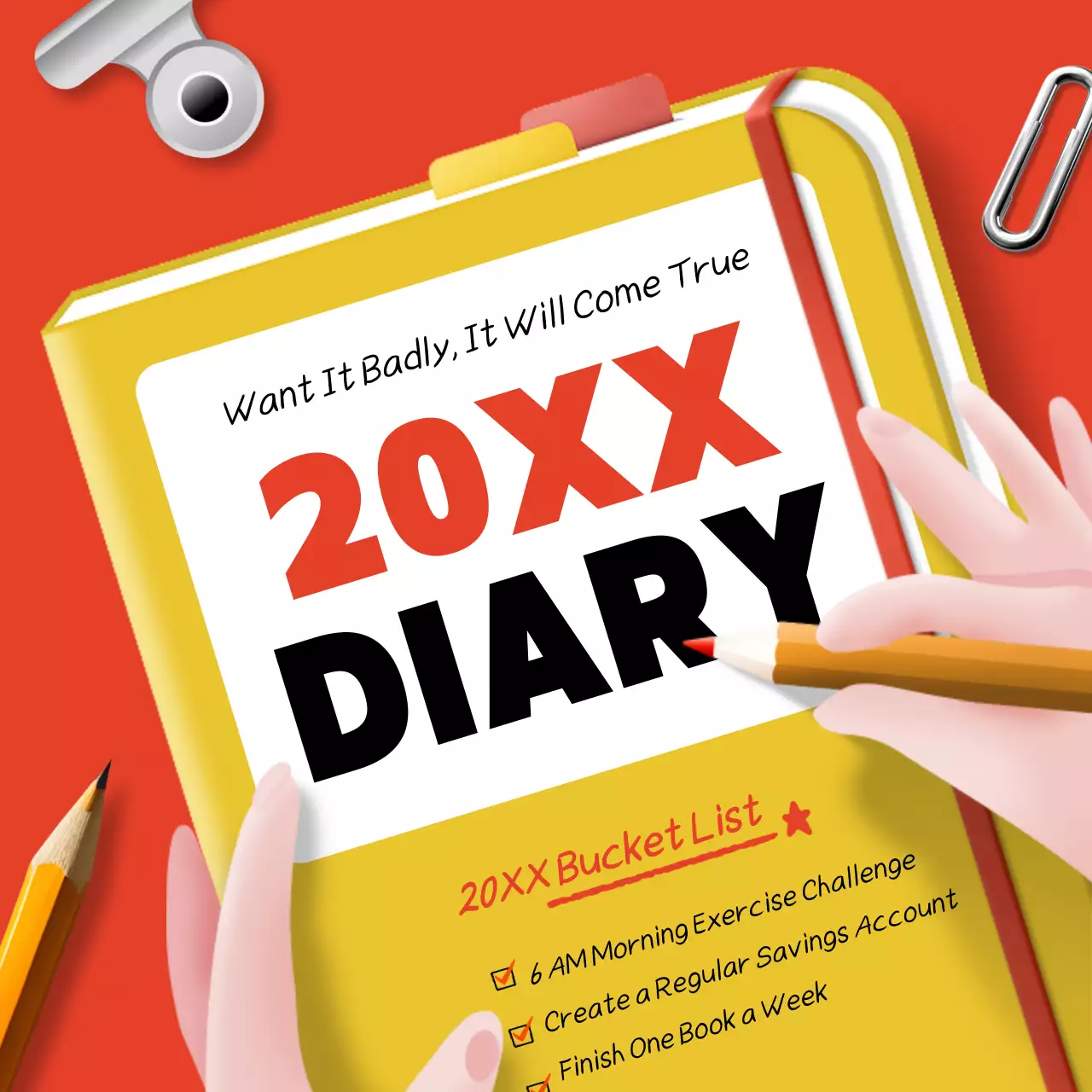 Red Modern Diary Planner Social Media Post