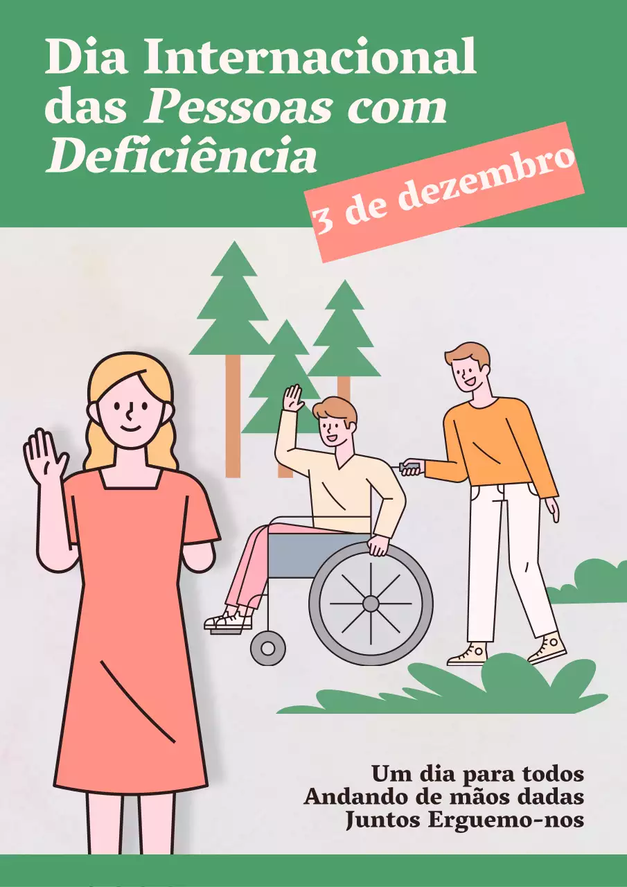 Publicidade simples em verde e cinzento para o Dia Internacional das Pessoas com Deficiência