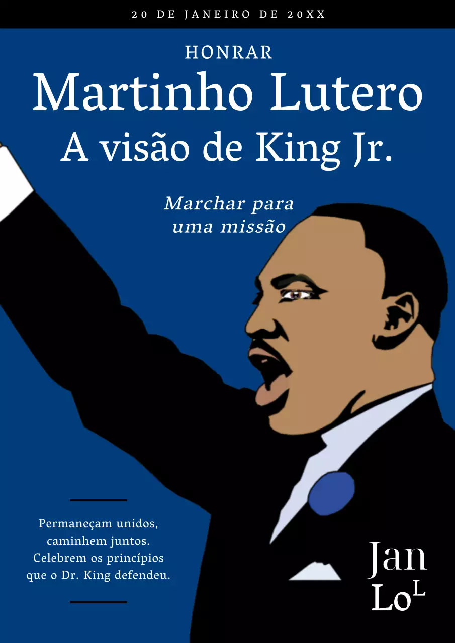 Anúncio minimalista azul e preto do Dia de Martin Luther King