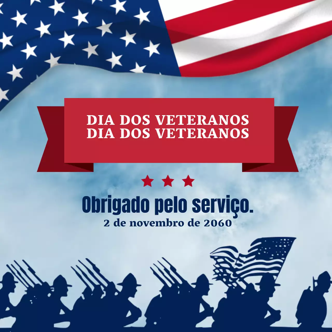 Publicidade vintage azul e vermelha para o Dia dos Veteranos