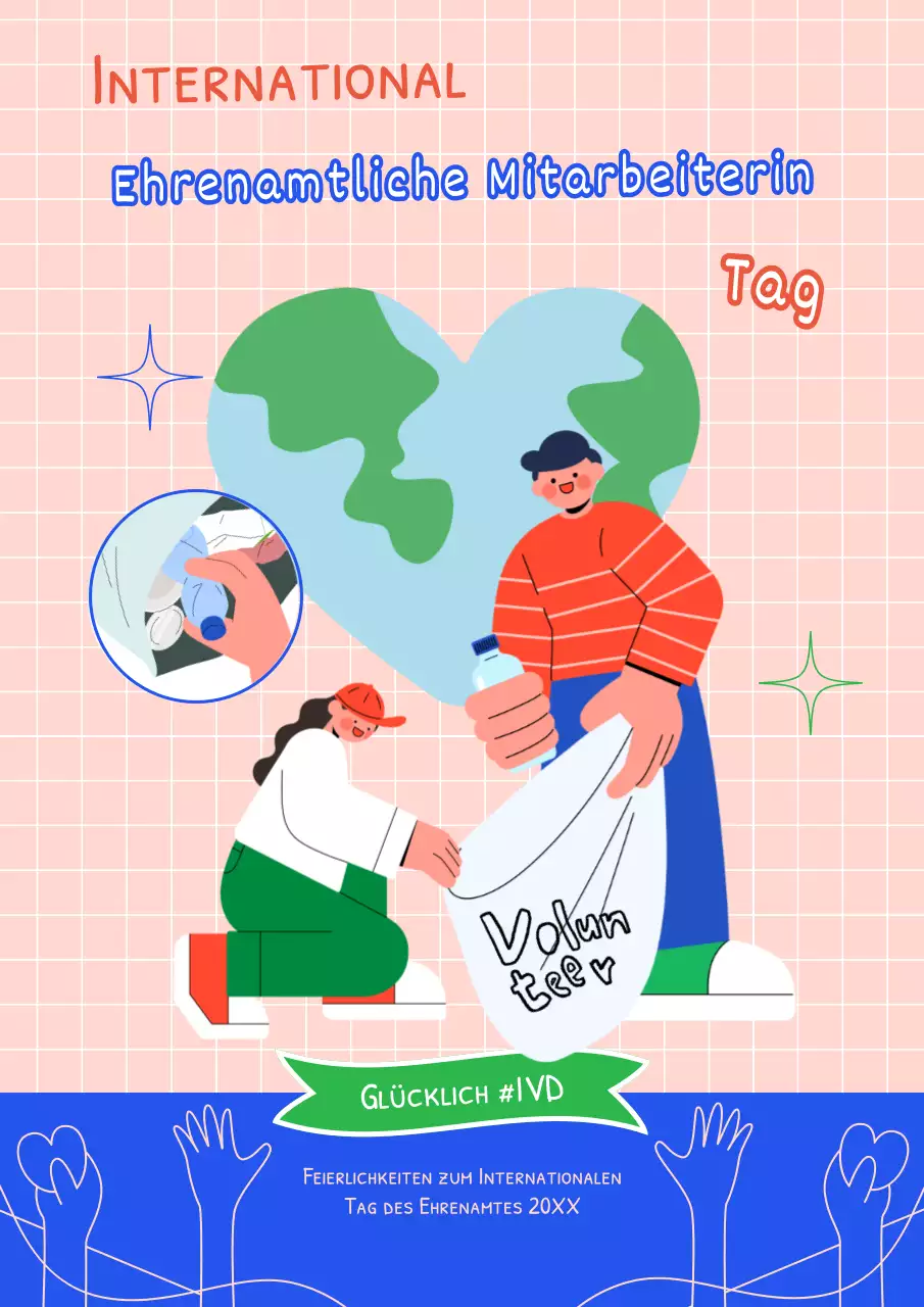 Rosa und blaue Trendy Volunteer Day-Werbung