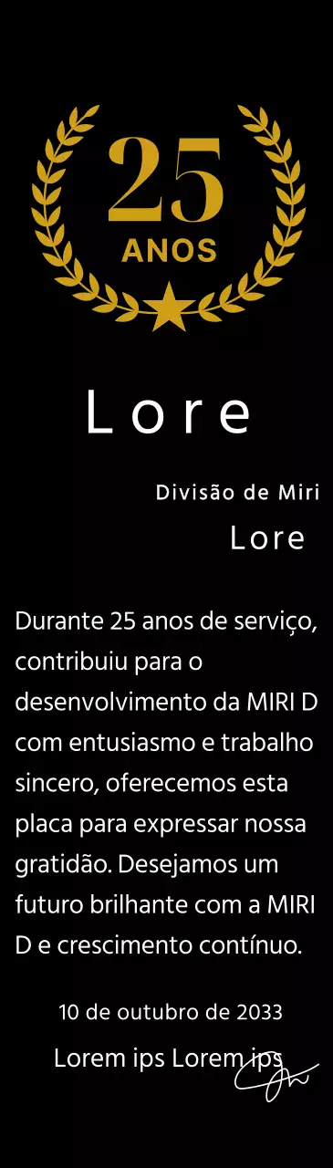 Placa de longevidade com louros e estrelas dourados