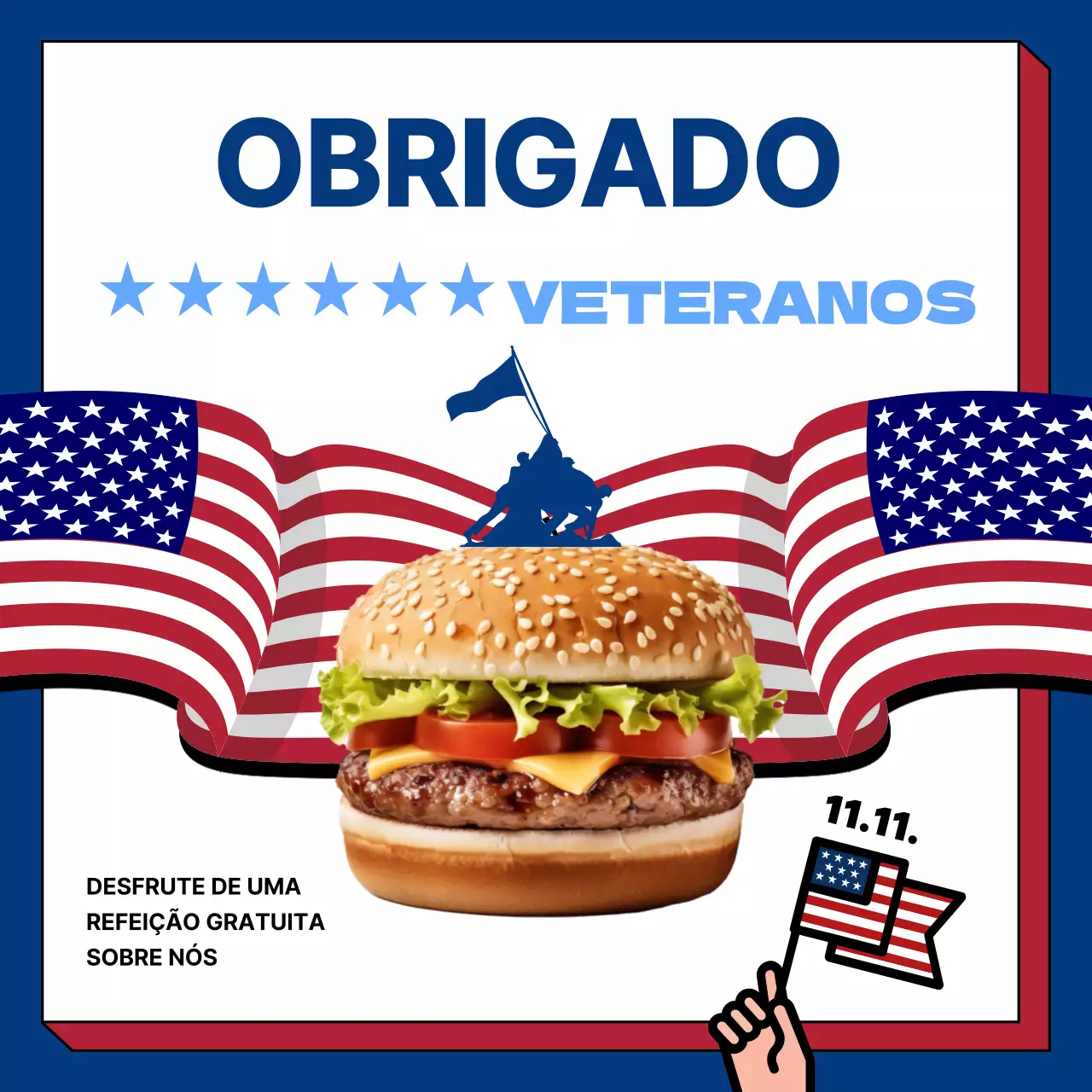 Anúncio retro branco e azul do Dia dos Veteranos