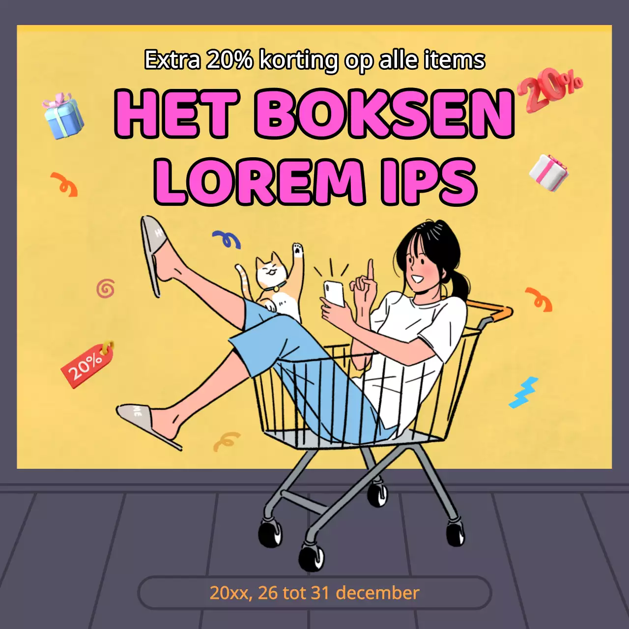 Geel en Hot pink Trendy reclame voor tweede kerstdag