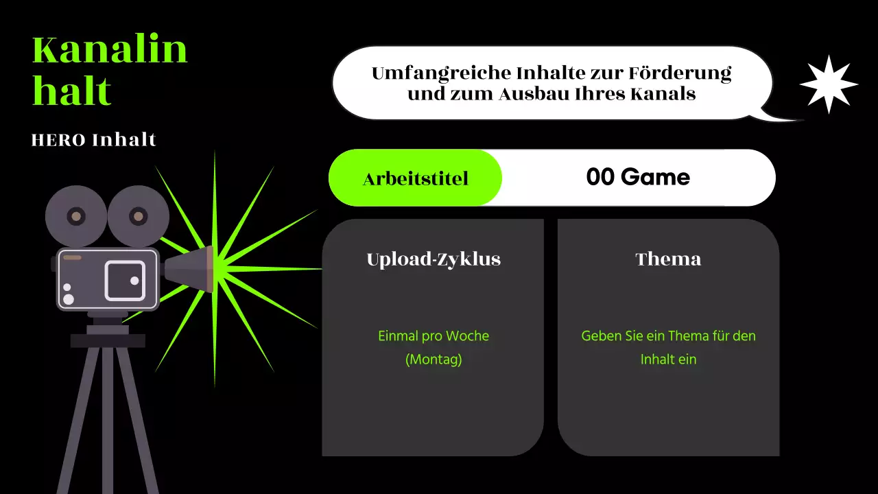 Black & Neon trendy Channel Content Plan Vorschlag