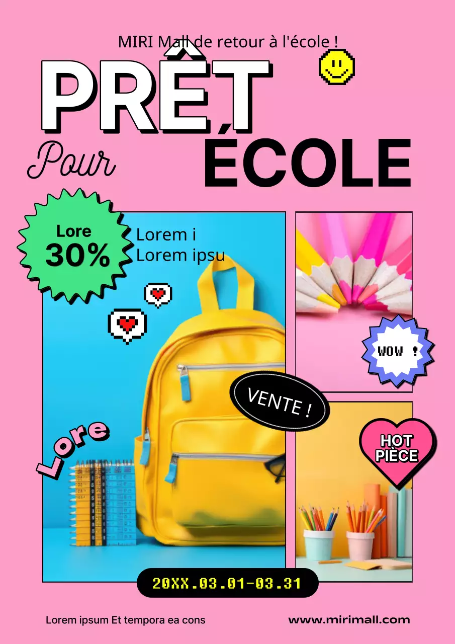 Promouvoir la vente de papeterie de la rentrée scolaire de Pink Pop Art