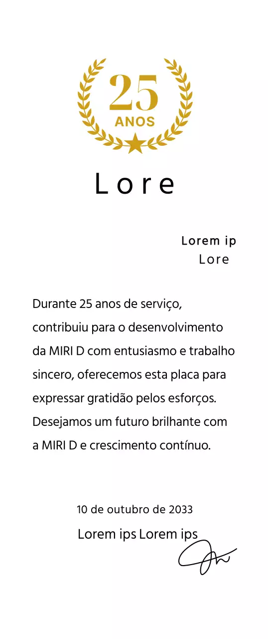 Placa de longevidade com louros e estrelas dourados