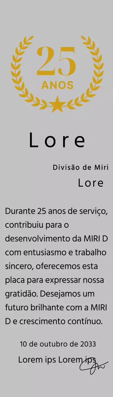 Placa de longevidade com louros e estrelas dourados