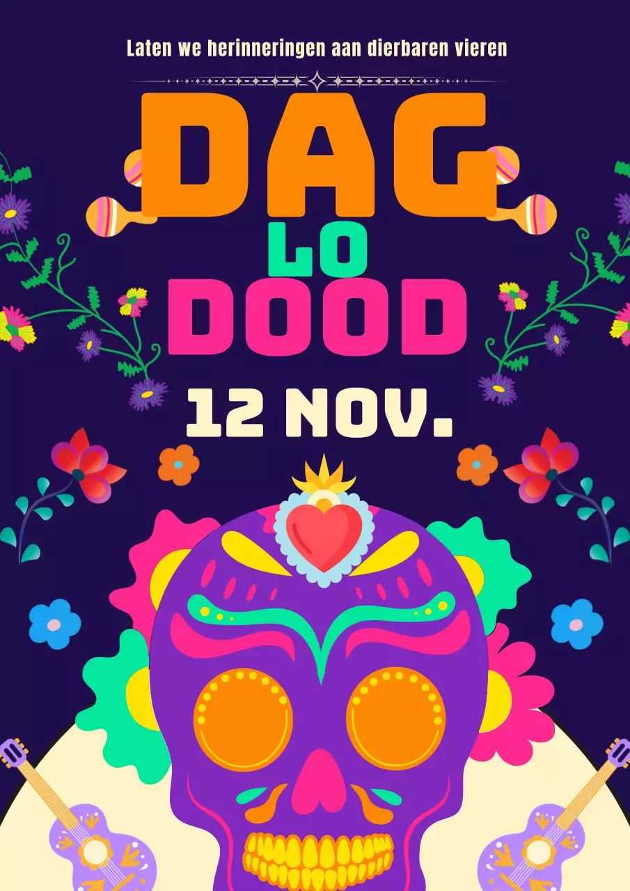 Navy en paarse kitsch Dag van de Doden reclame