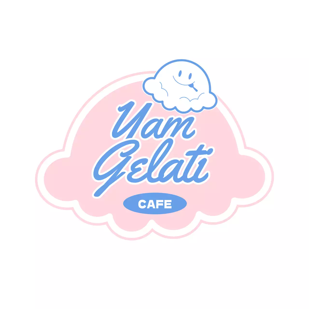 淡いピンクと水色のかわいいキャラクターが描かれたアイスクリームデザートカフェのポイント看板