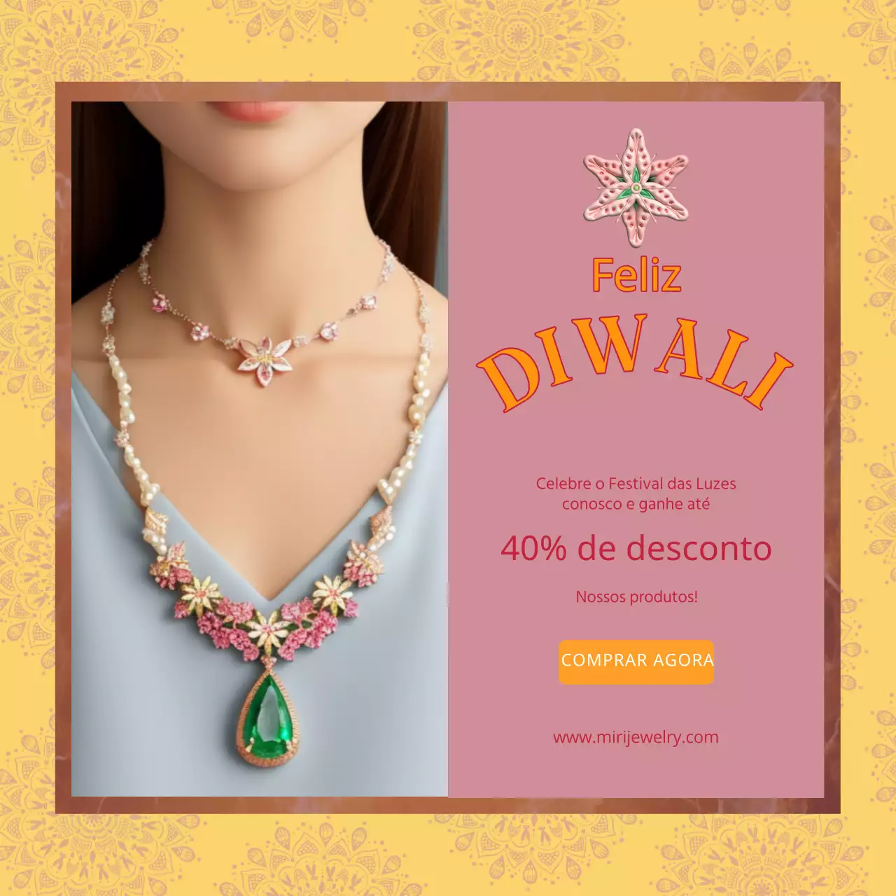 Anúncio de venda de Happy Diwali em dourado e cor-de-rosa