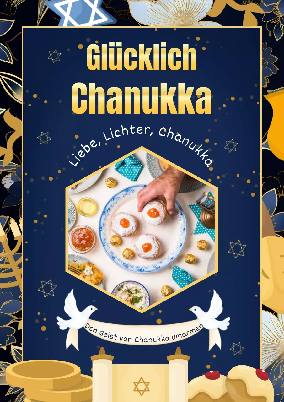 Marineblaue und goldene elegante Happy Hanukkah Werbung