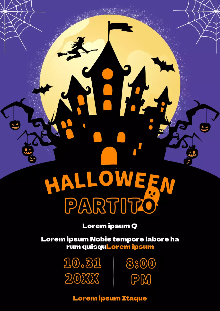 Invito alla festa di Halloween in fantasia viola e arancione
