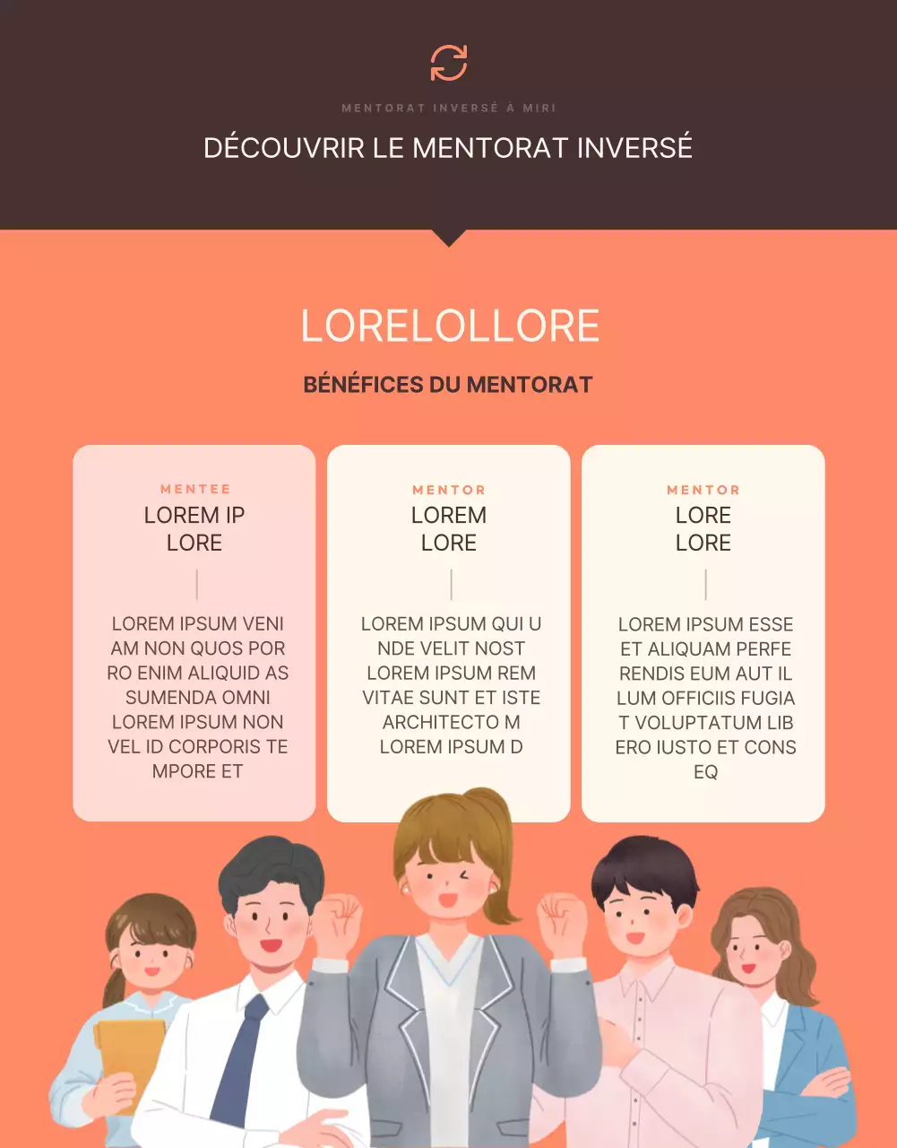Orange et marron, des affichages de mentors et de mentorés à la mode en entreprise