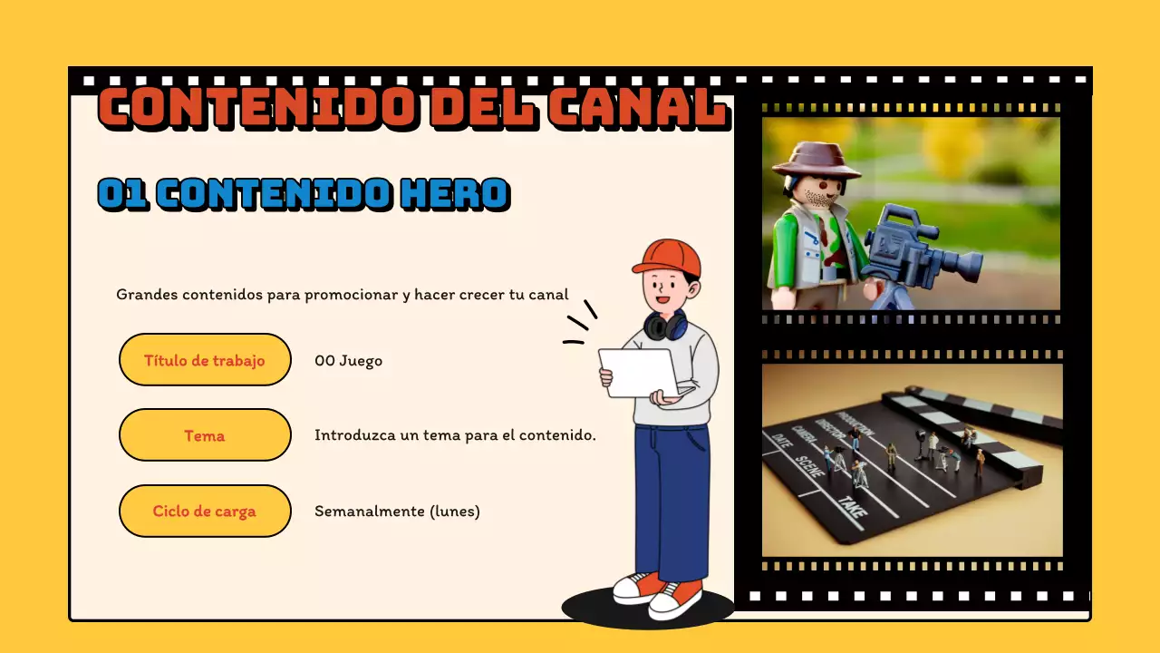 Propuesta de planificación del canal de vídeo retro azul y amarillo