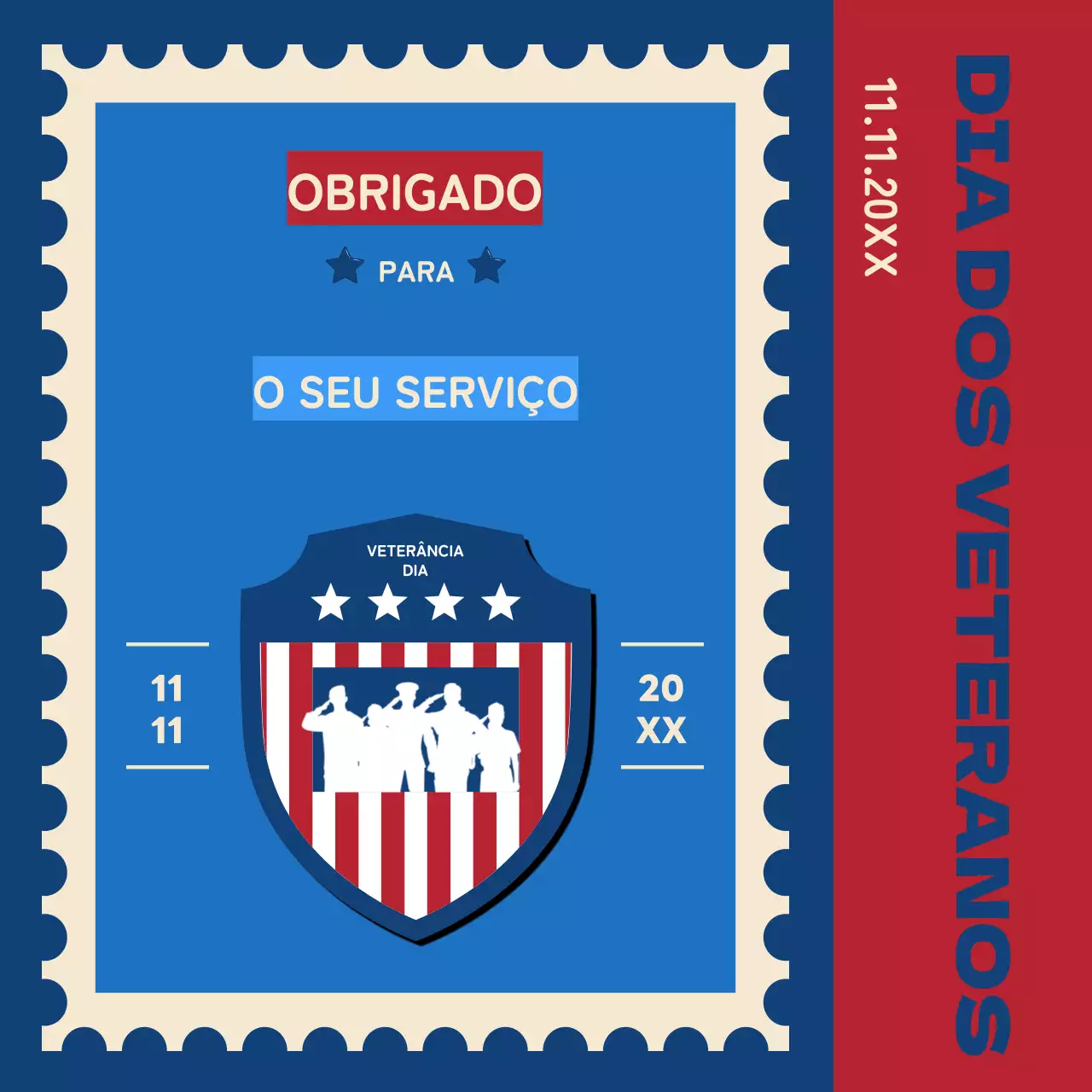 Anúncio vintage azul e vermelho do Dia dos Veteranos