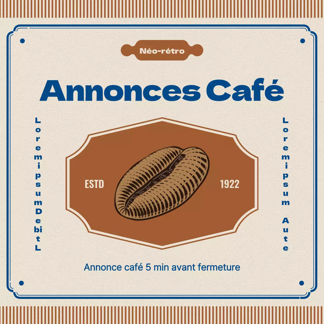 Annonce de café rétro en marron et bleu