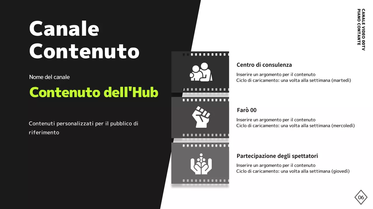 Semplice piano di contenuti del canale video in bianco e nero