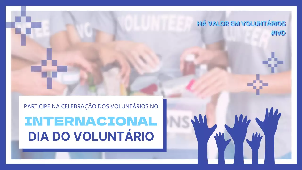 Introdução simples ao Dia do Voluntariado em azul e branco
