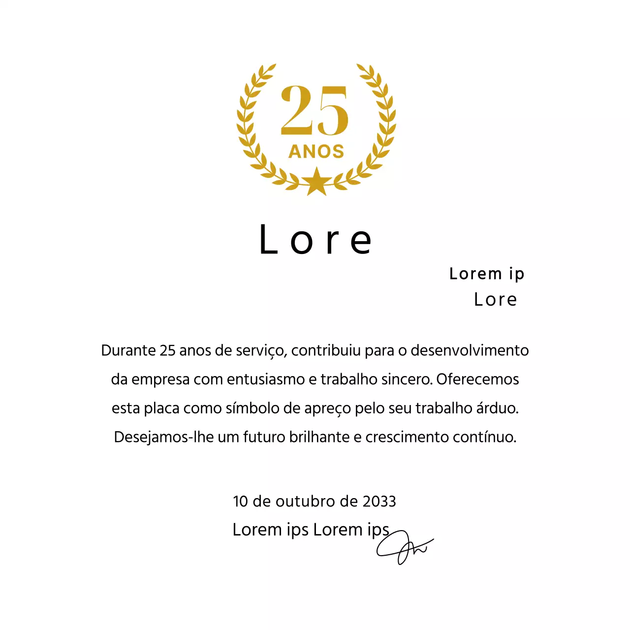 Placa de longevidade com louros e estrelas dourados