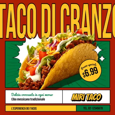 Promuovere un ristorante di taco pop art con il rosso e il verde