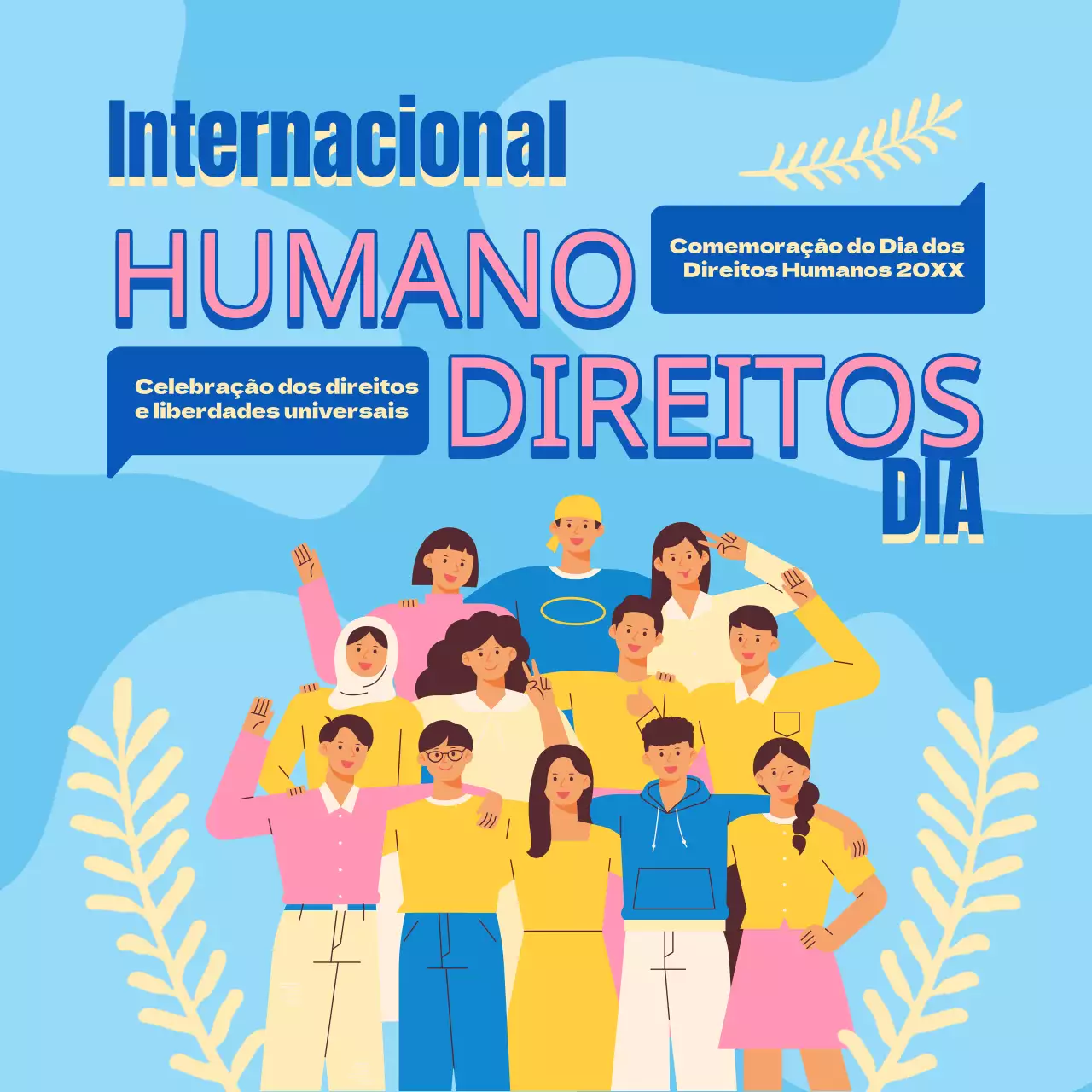 Anúncio azul e cor-de-rosa da moda para o Dia dos Direitos Humanos